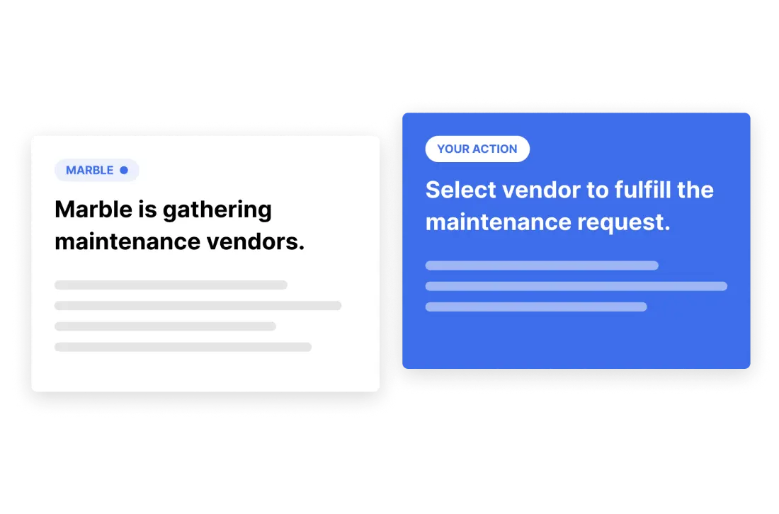 Action cards for maintenance workflows